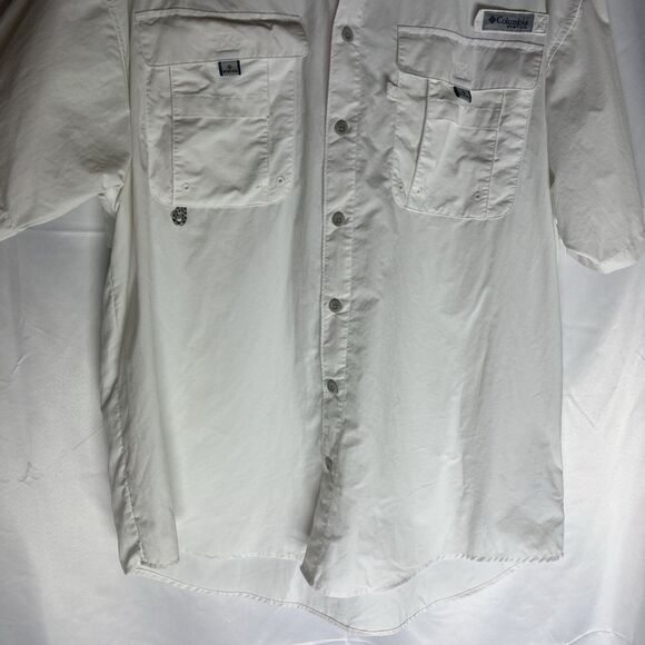 Columbia Button Down Shirt Men L Large White PFG Bahama Omni Shade Lined Fishing - Picture 3 of 9